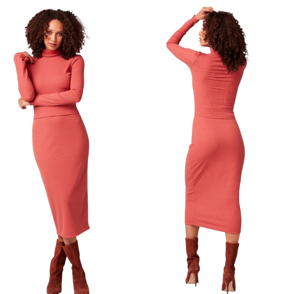 Band Of The Free Ascella Dusty Rose Ribbed Turtleneck And Pencil‎ Skirt Set NEW